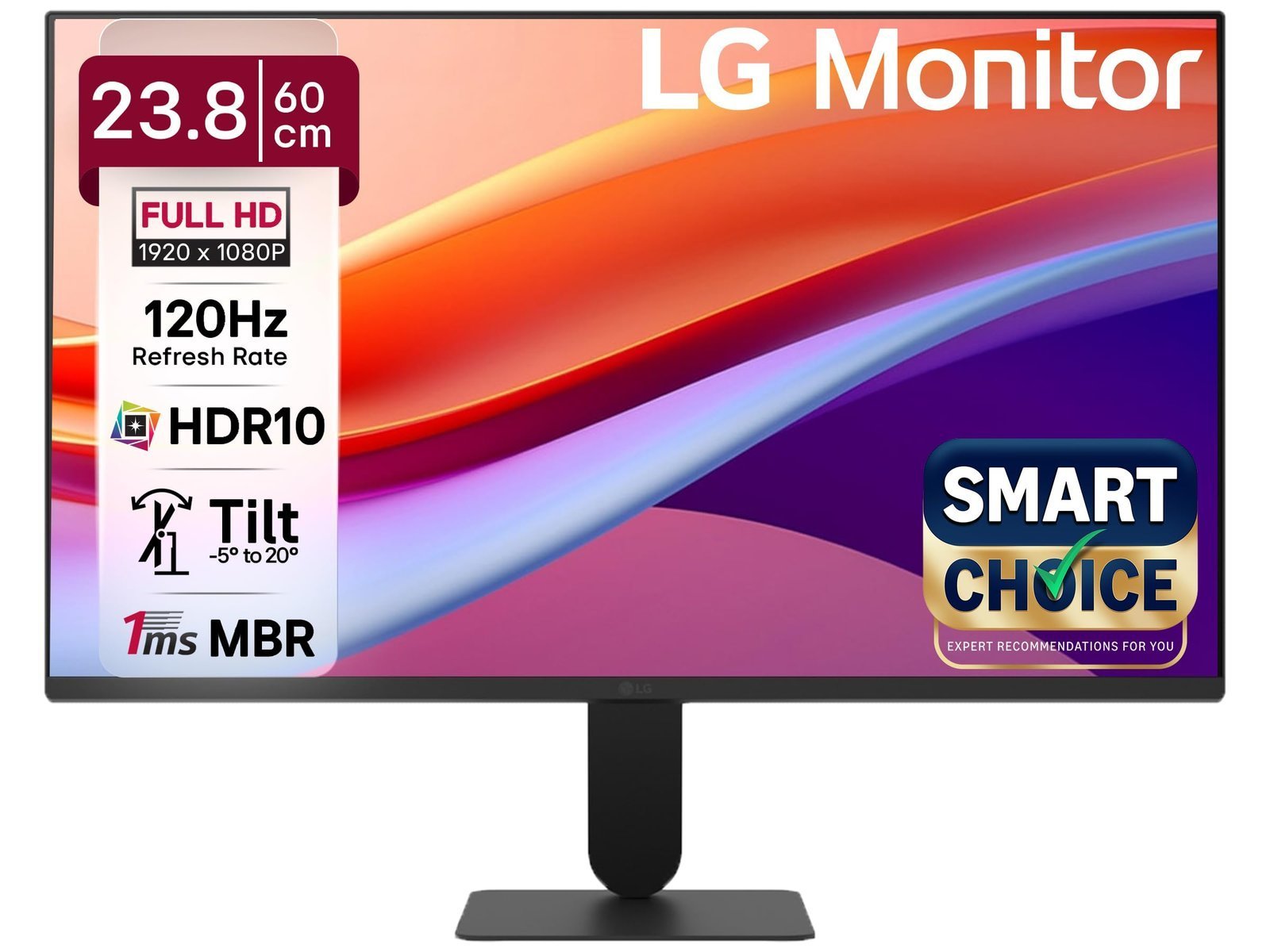 LG24U411A-BN Smartchoice 60 cm (24-inch) Full HD (1920 x 1080) IPS Monitor, 3-Side Virtually Borderless, 1ms MBR, 120Hz, sRGB 99%(Typ.), HDR10, Reader Mode, Flicker Safe, VGA, HDMI, Slim Stand, Black