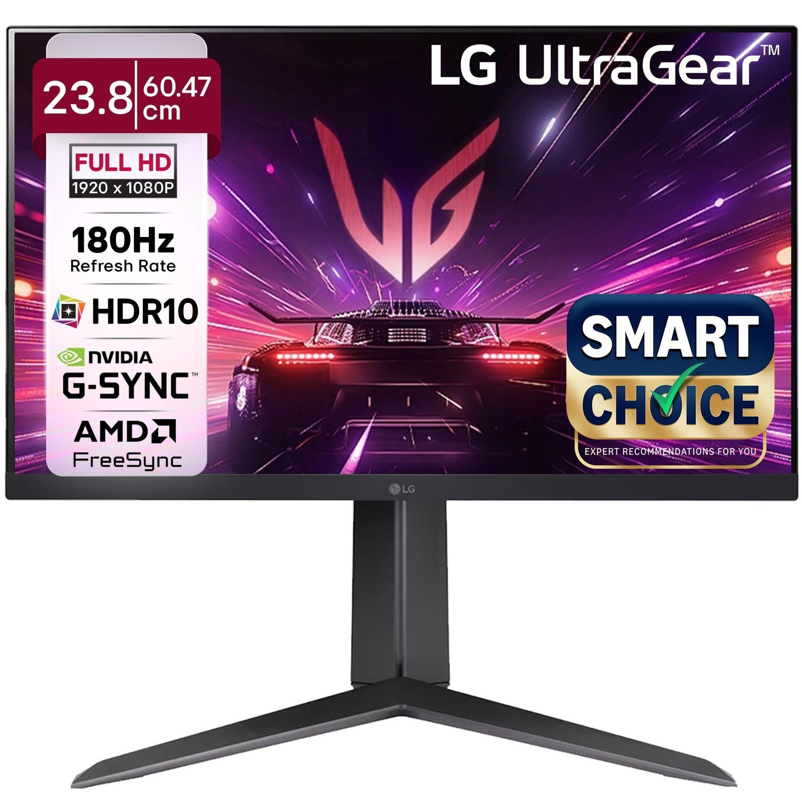 LG 24GS65F Smartchoice 60.47cm (23.8Inch) Ultragear FHD (1920x1080) IPS Gaming Monitor, 180Hz, 1ms, NVIDIA G-SYNC Compatible, AMD FreeSync, DP, HDMI, Tilt/Height/Pivot Adjustable, Anti-Glare (Black)
