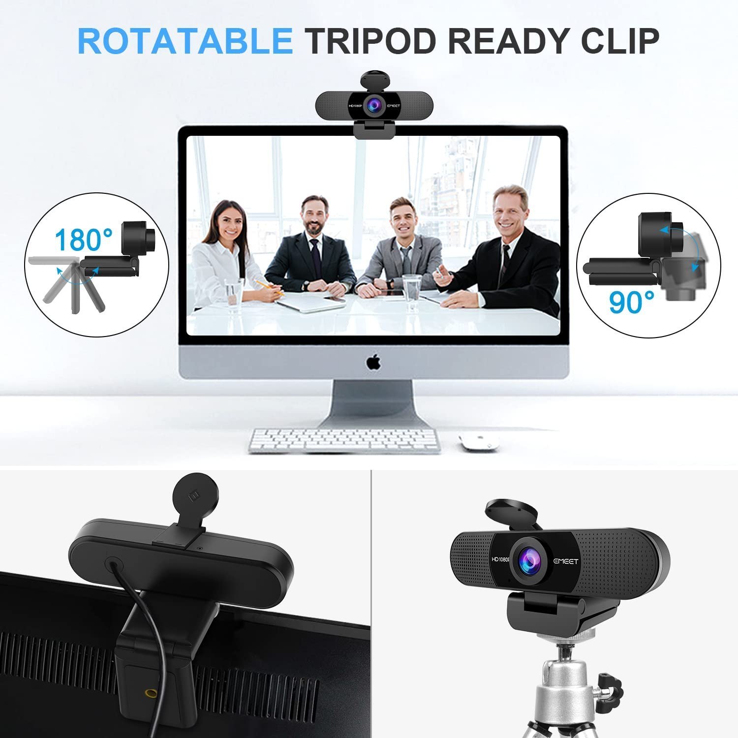 1080P Webcam with Microphone, eMeet C960 Web Camera, 2 Mics Streaming Webcam with Privacy Cover, 90°View Computer Camera, Plug&Play USB Webcam for Calls/Conference, Zoom/Skype/YouTube, Laptop/Desktop - Image 8