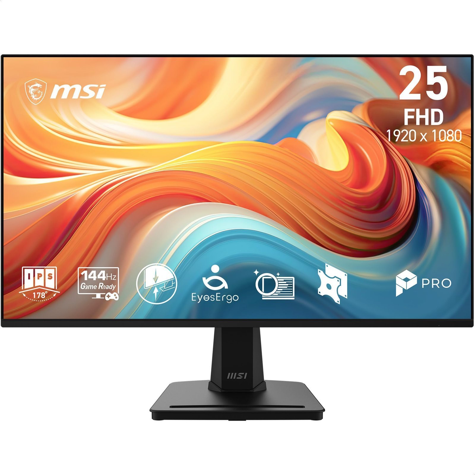 MSI PRO MP251 E14L 24.5-Inch FHD 1920x1080, Computer Monitor IPS, 144Hz, 1ms, Frame-Less, Tilt Adjustable, Vesa Mount, Black