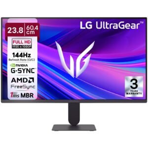 LG 24G411A 60.4 cm(24 Inch) Ultragear FHD(1920 x 1080) IPS Gaming Monitor, 1ms MBR, 144Hz (O/C), HDR10, NVIDIA G-Sync Compatible, AMD FreeSync, HDR10, HDMI, DP, HP Out, Anti-Glare, Slim Stand, Black