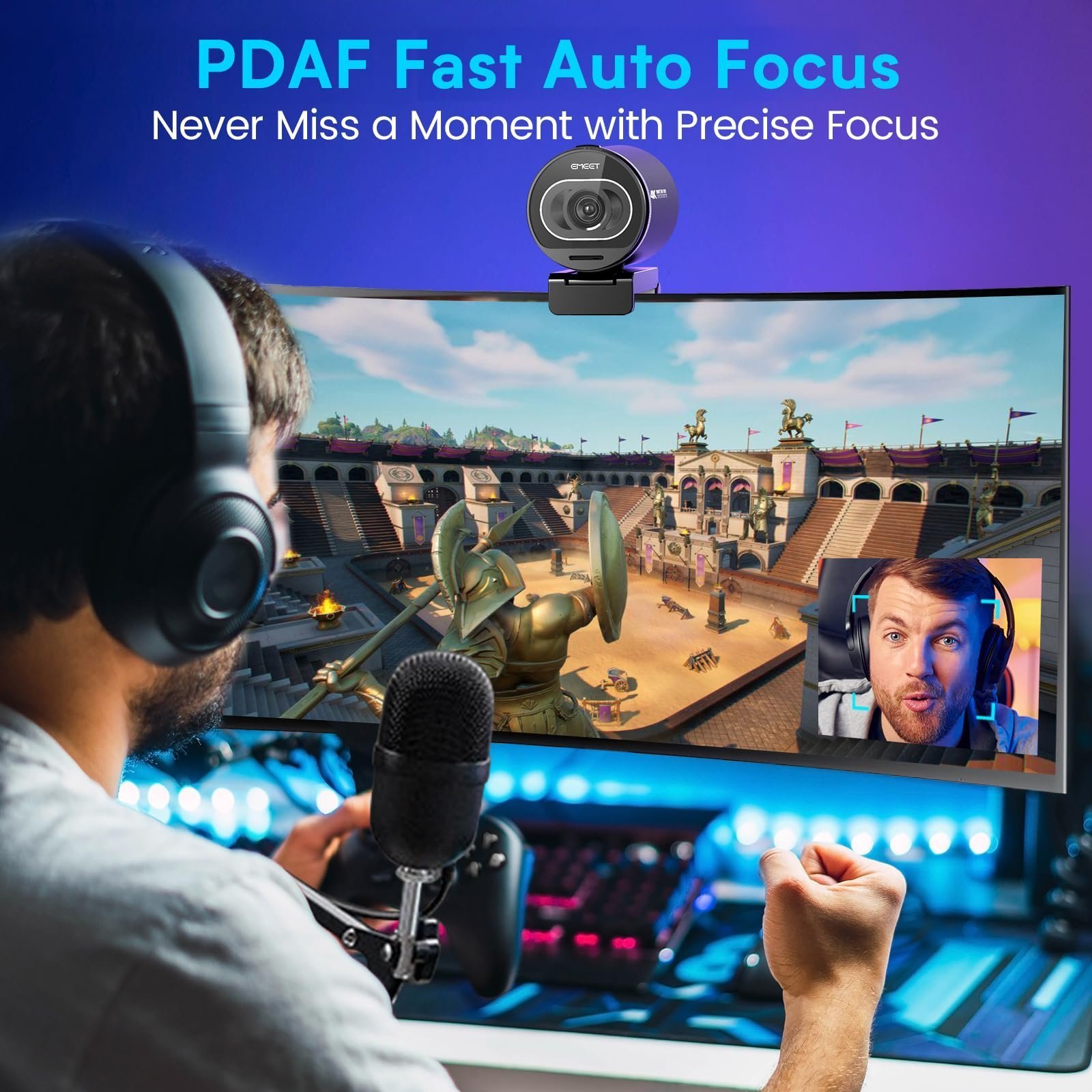 eMeet S600 4K Webcam for Streaming - Sony 1/2.5'' Sensor, PDAF Autofocus, 1080P@60FPS, 2 Noise Reduction Mics, Built-in Privacy Cover, 40°-73° FOV, Streaming Camera for Live Commerce, Gaming, Beauty - Image 3