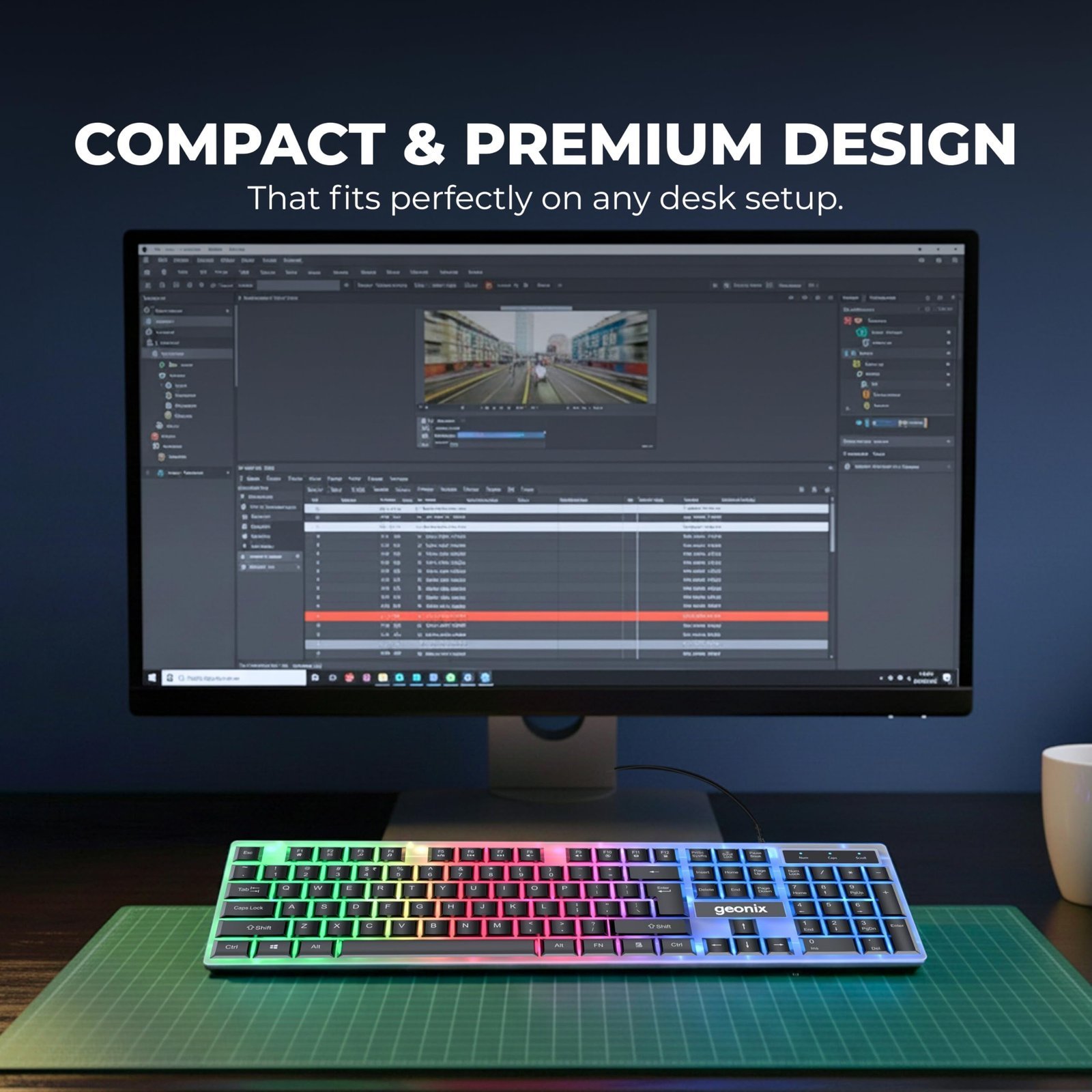 Geonix Cruiser K5, Wired Gaming Keyboard, 104 Keys, 1.5m Cable, 12 Multimedia Keys, USB Interface, RGB Colour, Plug and Play - Image 2