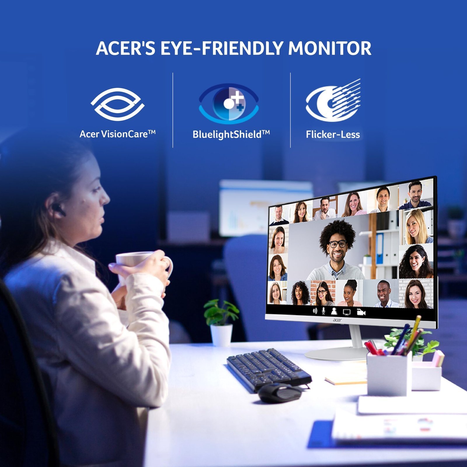 acer SA242Y P1 23.8 Inch Full HD IPS Ultra Slim (7.2mm Thick) Monitor | 144Hz Refresh Rate | 1ms VRB | ZeroFrame Design | AMD FreeSync VisionCare Eye Protection | HDMI + VGA | Built-in Speakers - Image 3