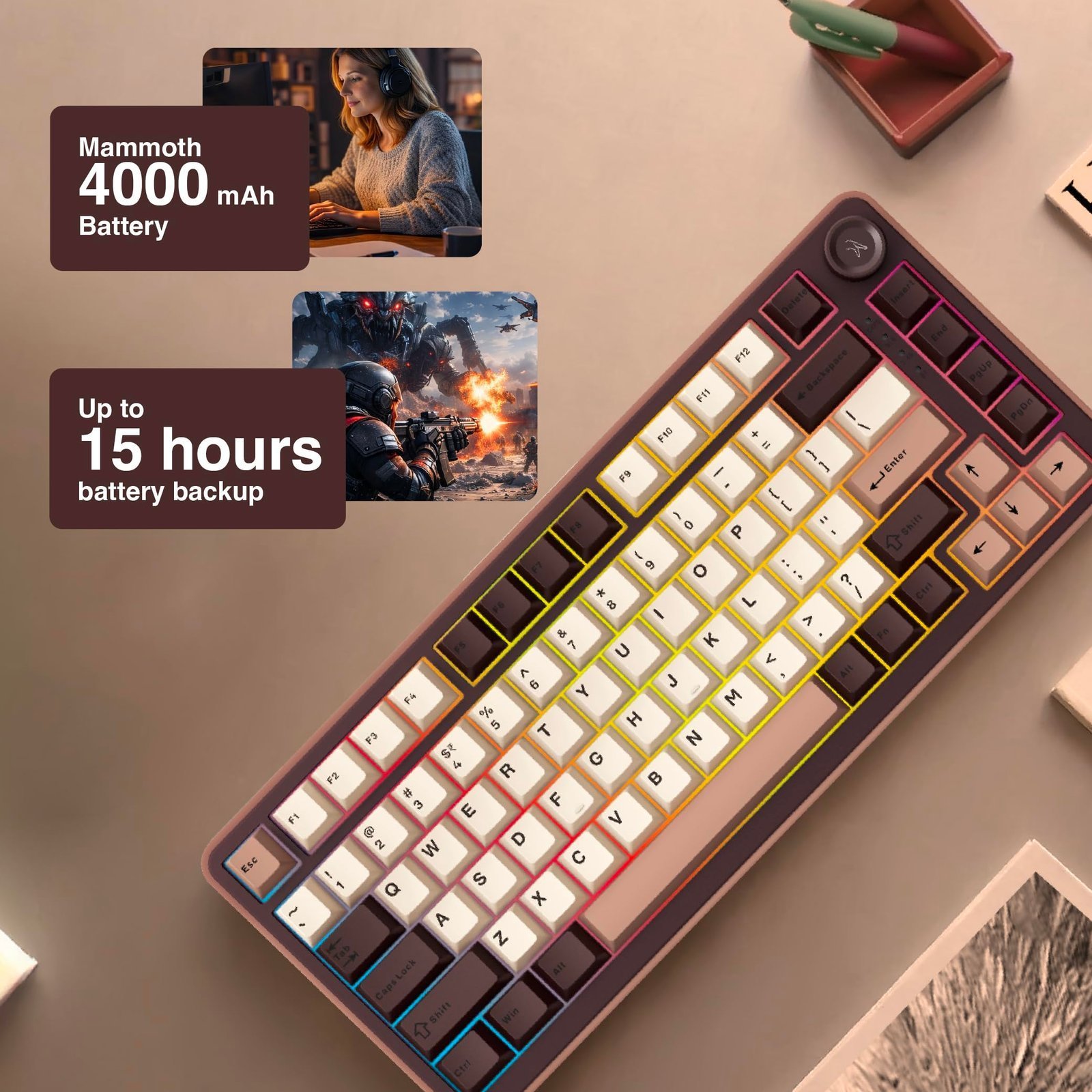FINGERS Lethal-GK1 Mechanical RGB Gaming Keyboard with Multi-Function Knob - Image 3