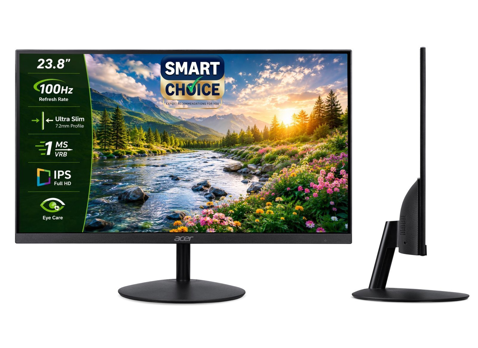 Acer SmartChoice SA242Y E 23.8 Inch Full HD IPS Monitor I 100Hz Refresh Rate I 1ms VRB I AMD FreeSync I Ultra Slim ZeroFrame Design I VisionCare I HDMI & VGA Inbox HDMI Cable I VESA Mount I Black