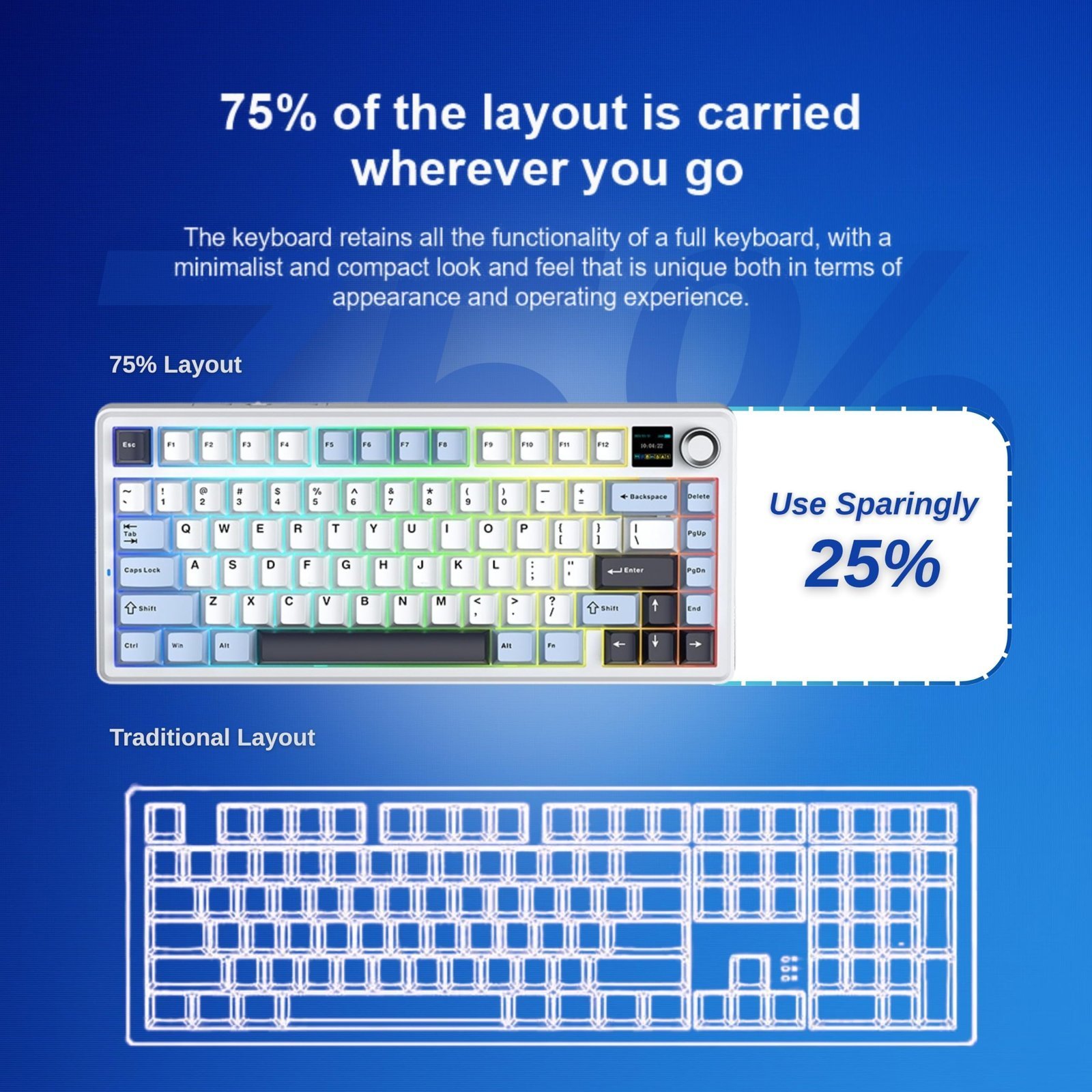 AULA F75Max 75% TKL Wireless Mechanical Keyboard | Hot Swappable | Pre-lubed Linear Switches | RGB Backlit | 2.4GHz/Type-C/Bluetooth Gaming Keyboard (F75Max Ice Blue, Reaper Switch) - Image 4