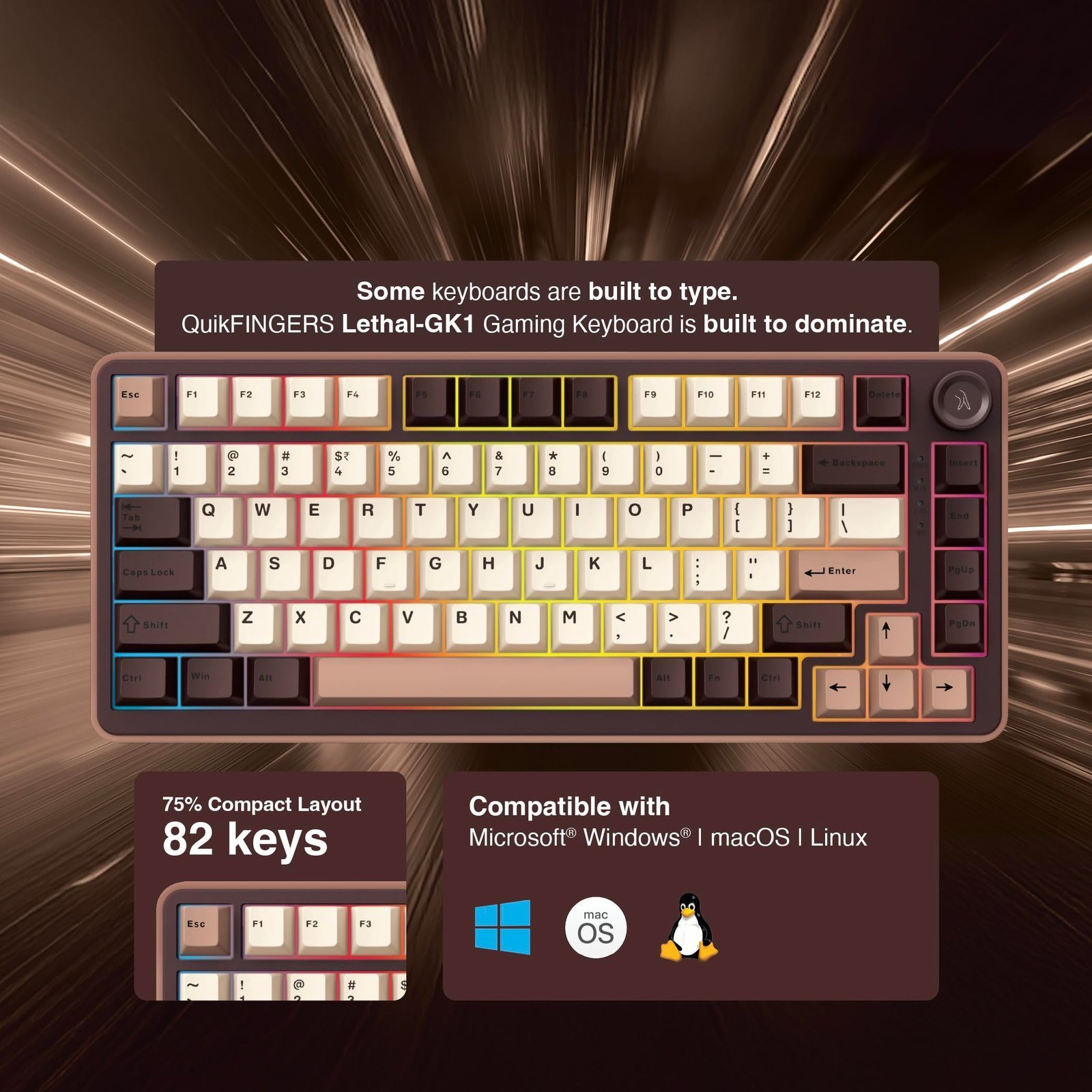 FINGERS Lethal-GK1 Mechanical RGB Gaming Keyboard with Multi-Function Knob - Image 2