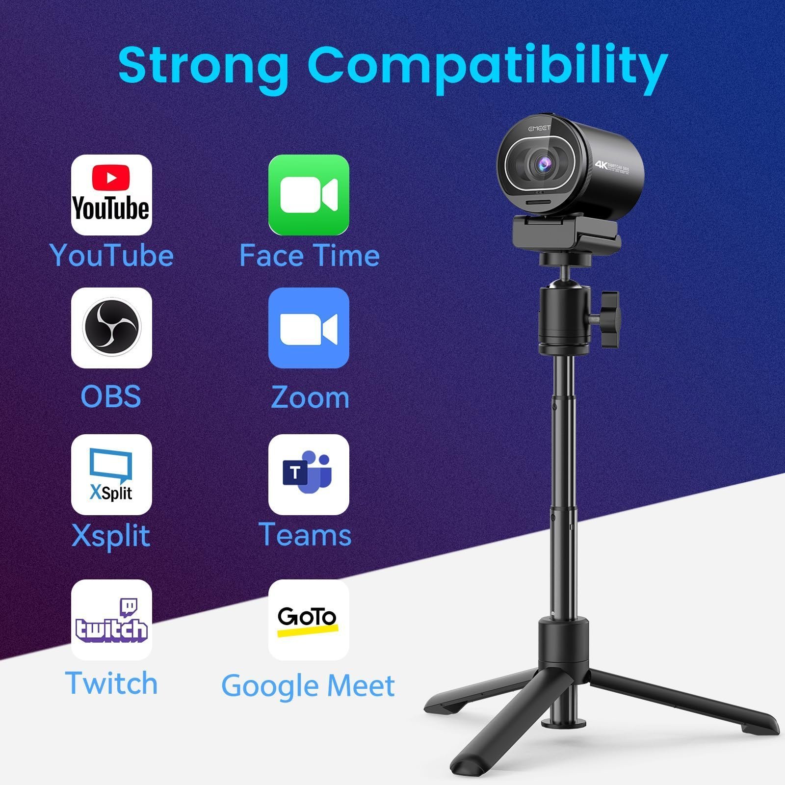 eMeet S600 4K Webcam for Streaming - Sony 1/2.5'' Sensor, PDAF Autofocus, 1080P@60FPS, 2 Noise Reduction Mics, Built-in Privacy Cover, 40°-73° FOV, Streaming Camera for Live Commerce, Gaming, Beauty - Image 9