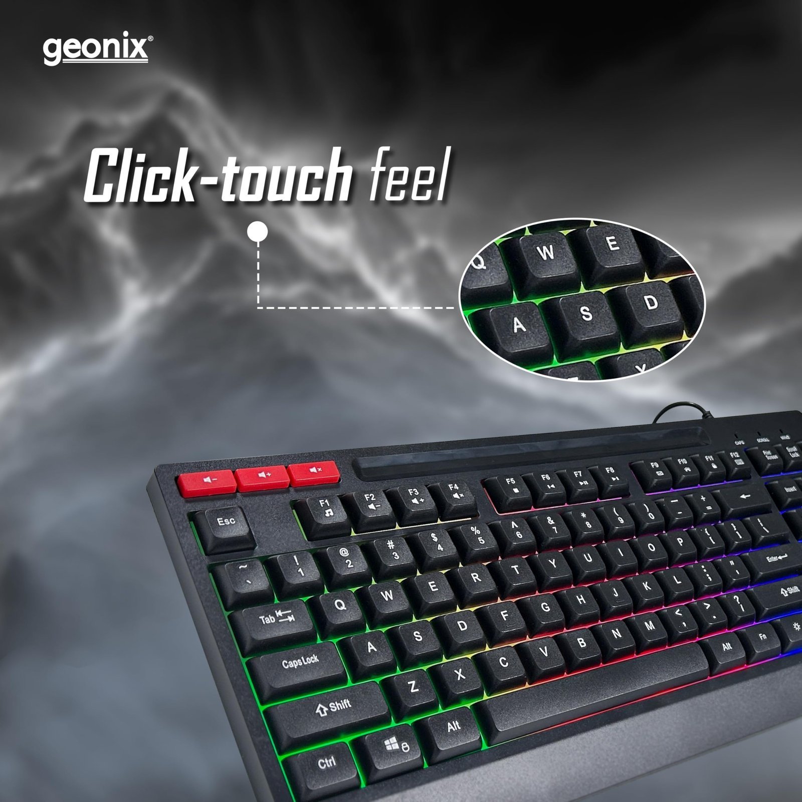 GEONIX Cruiser K2 Multi Function Gaming Keyboard with 90 Keys Including 3 Dedicated Multimedia Keys, Rainbow Backlight, Spill Resistant, PVC Cable, Durable Body (Black) - Image 5